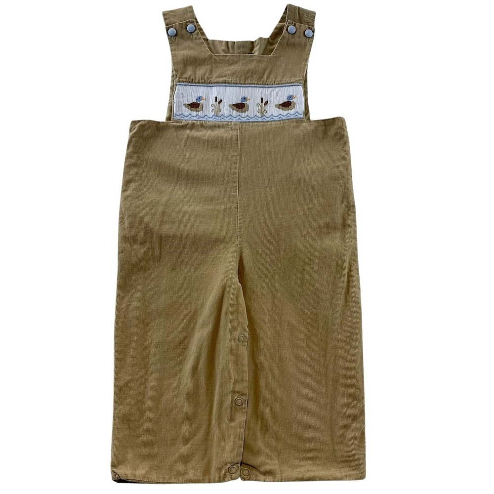 Shrimp & Grits Kids 2T Fine Wale Corduroy Longall Smocked Mallard Ducks Lined